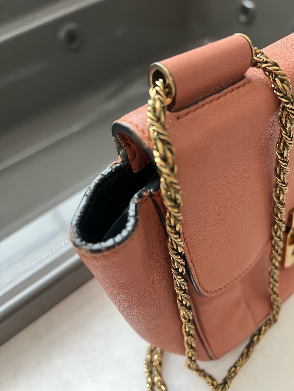 Authentic Chloe Elsie shoulder/crossbody bag with Gold Hardware, rust-clay color - Picture 4 of 13